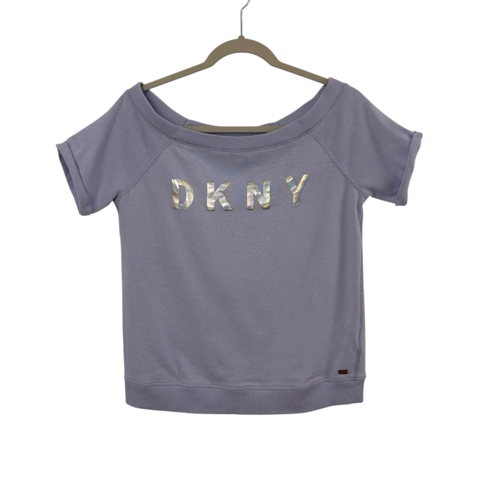 DKNY Sport Size Small Lavender Off-Shoulder Short Sleeved Cuff Sweatshirt Top